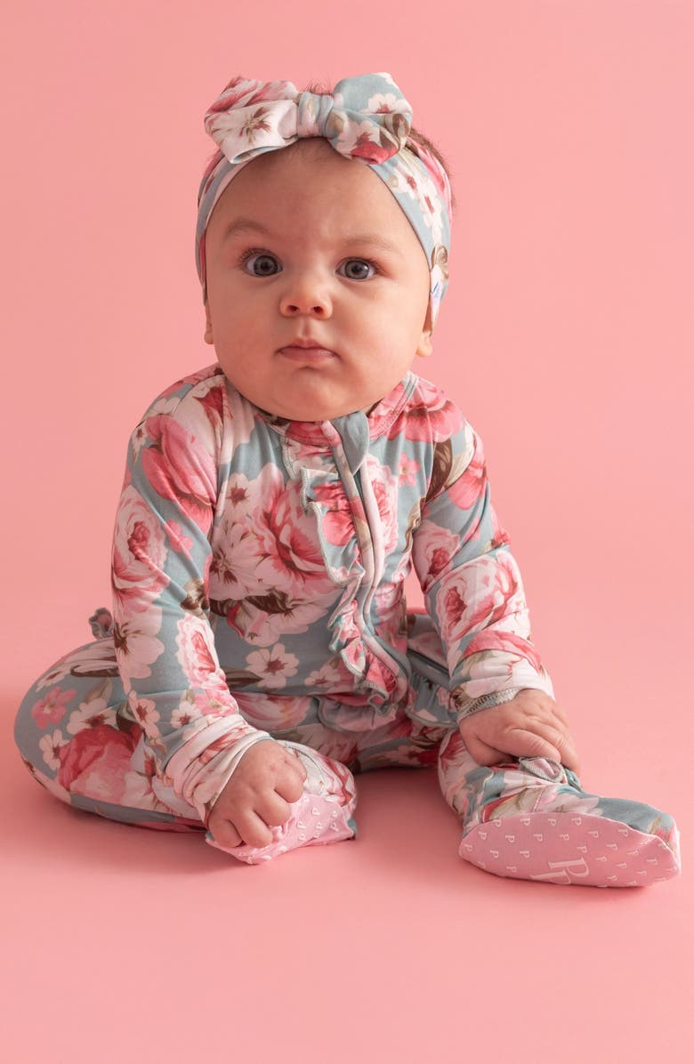 Posh Peanut Ruffle Fitted Footie Pajamas, Alternate, color, 