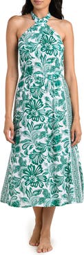 La Blanca Botanical Brocade Fit & Flare Halter Dress