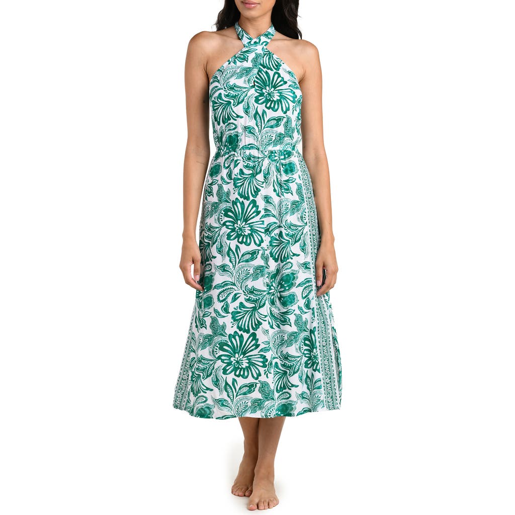 La Blanca Botanical Brocade Fit & Flare Halter Dress In Green