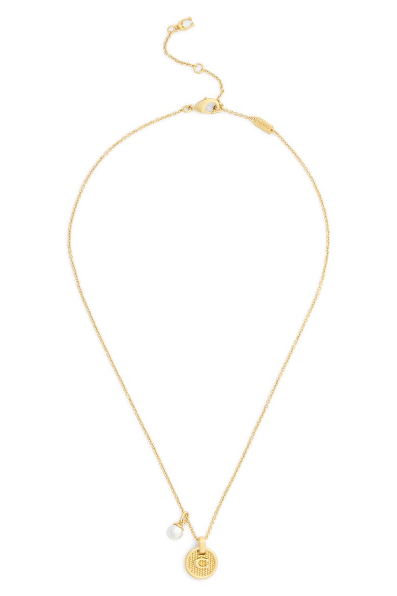 Textured C Coin Pendant Necklace, Main, color, SHINY GOLD