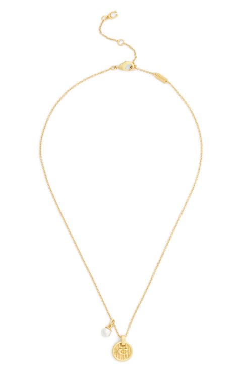 Textured C Coin Pendant Necklace