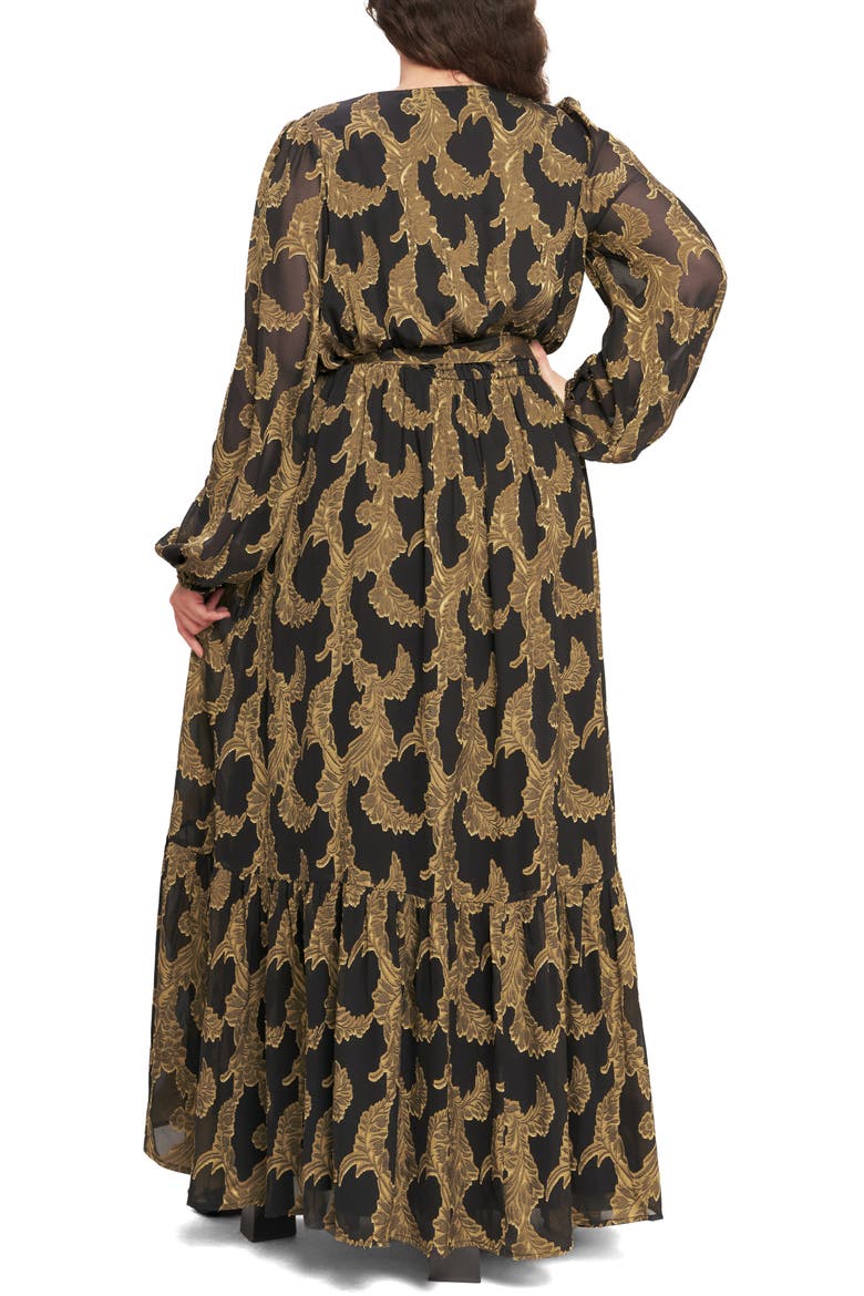 Long Sleeve Chiffon Maxi Dress, Alternate, color, DARK BROWN