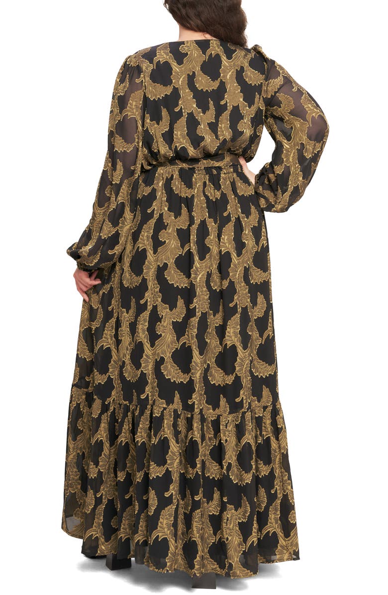 FLYING TOMATO Long Sleeve Chiffon Maxi Dress, Alternate, color, Dark Brown