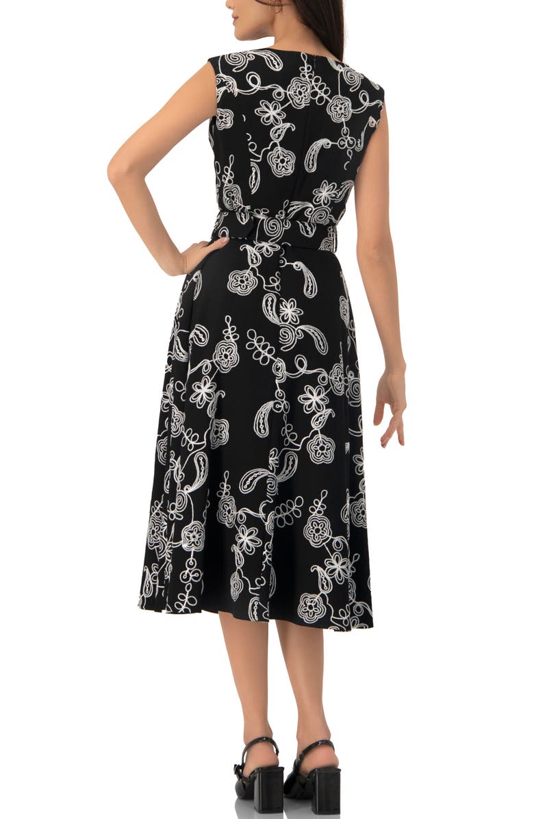 IVONNE Embroidered Belted Midi Dress, Alternate, color, Black