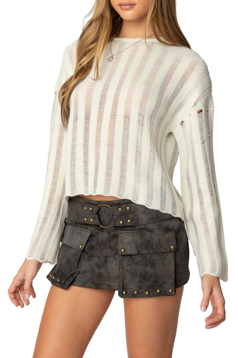 Shredded Ladder Stitch Sweater, Alternate, color, CREAM