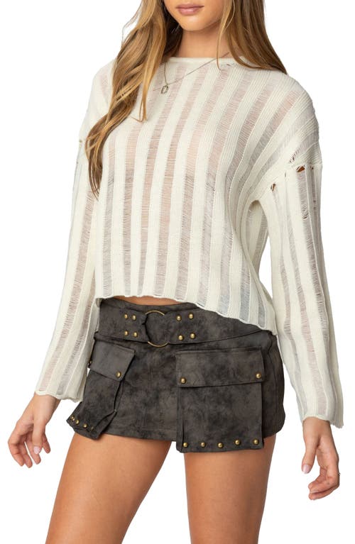 Edikted Shredded Ladder Stitch Sweater In Cream
