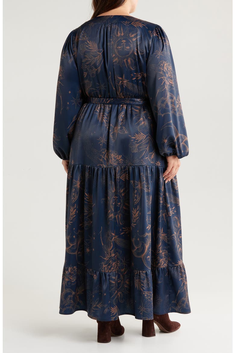 Lilian Long Sleeve Satin Wrap Maxi Dress, Alternate, color, NAVY MULTI
