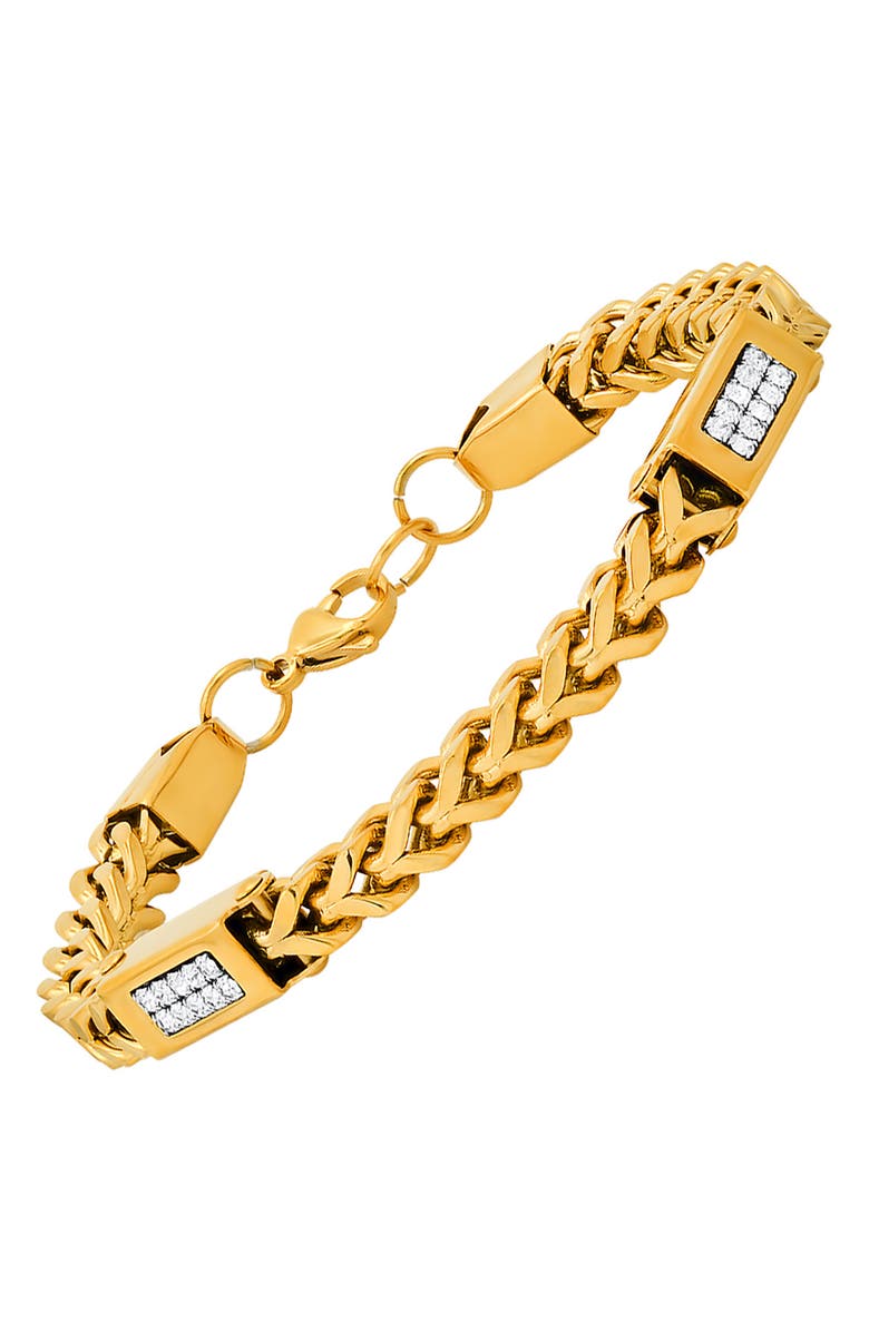HMY JEWELRY 18k Gold Plated Stainless Steel Simulated Diamond Chain Bracelet, Alternate, color, 