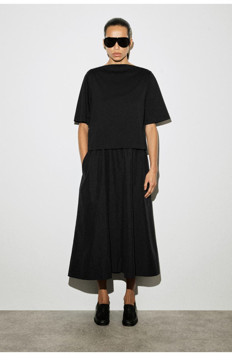 COS Contrast-Panel Boat-Neck Midi Dress, Main, color, Black