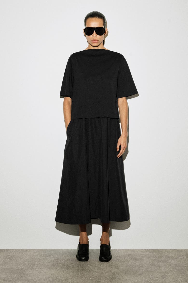 cos contrast panel maxi dress CONTRAST-PANEL MAXI DRESS - BLACK