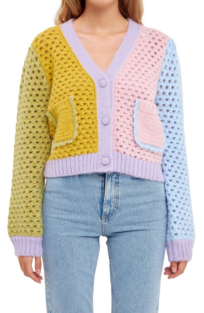 English Factory Contrast Detail Cardigan, Alternate, color, 
