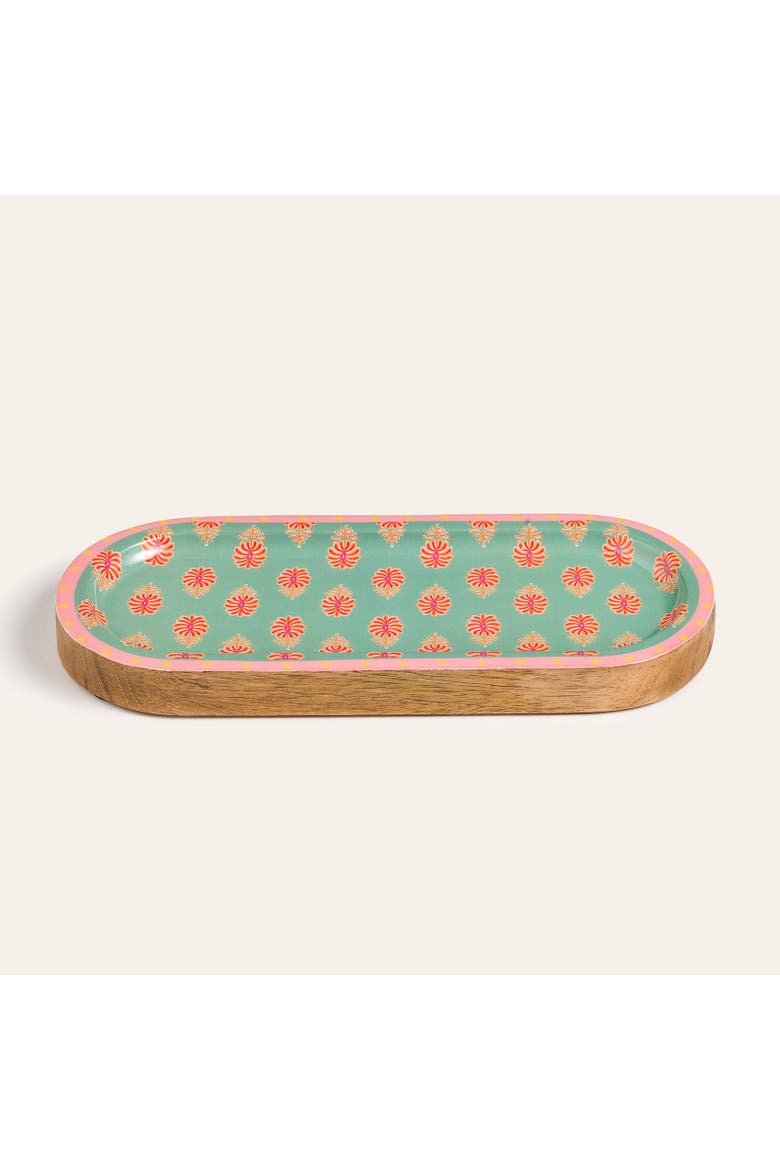 Lakri Oval Wood Serving Board Entertaining Artisan, Alternate, color, Green