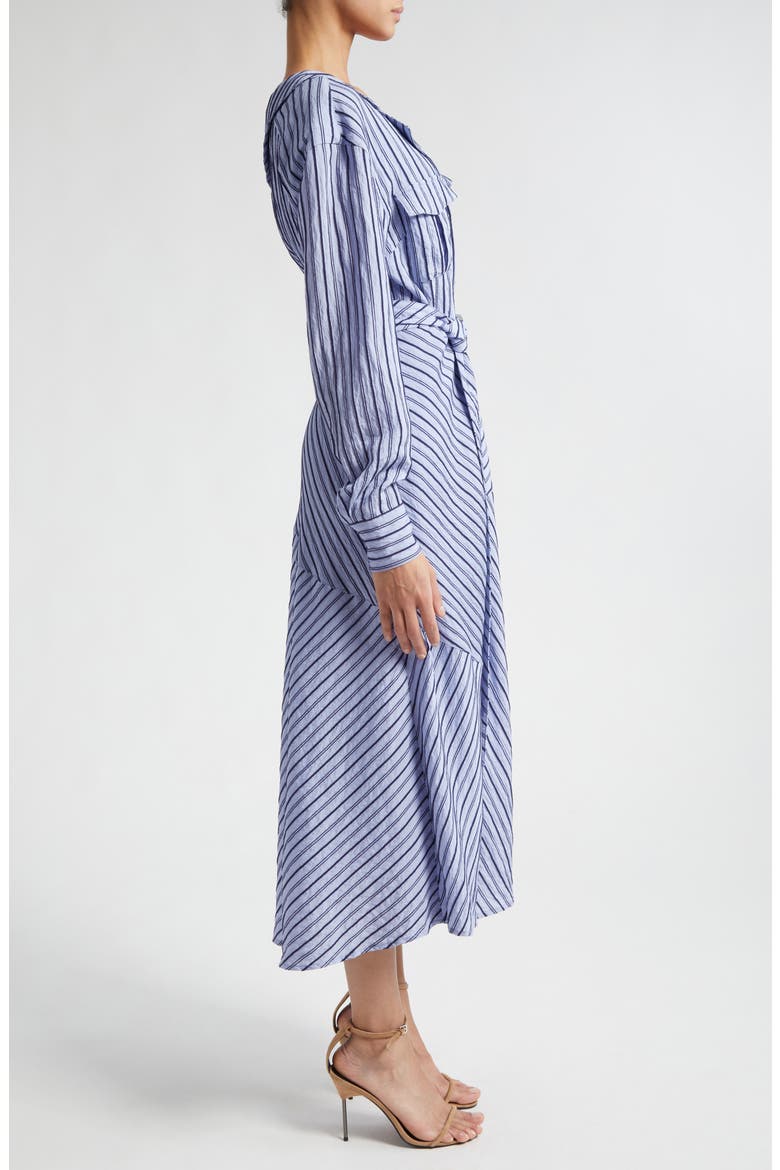 Marcella Asymmetric Stripe Long Sleeve Midi Shirtdress, Alternate, color, NAVY/ RAINCLOUD