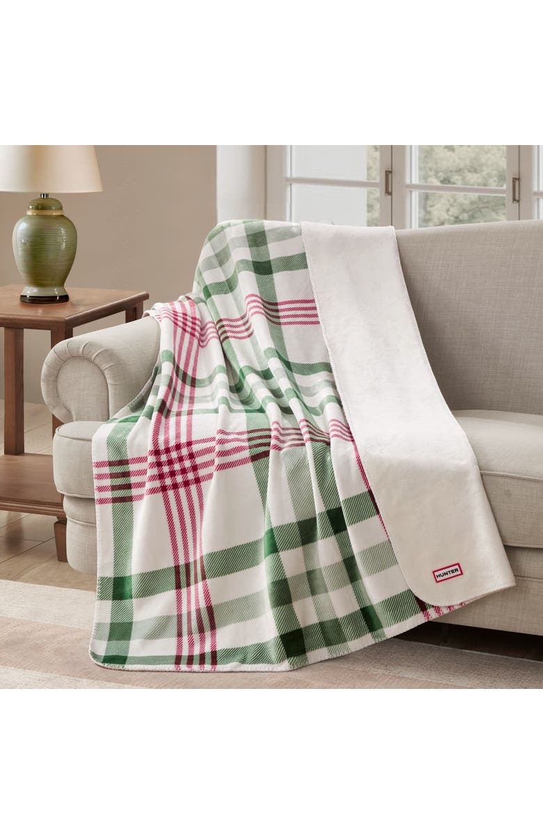 Hunter Reversible Plush Throw Blankets, Alternate, color, Noellia Juniper Plaid