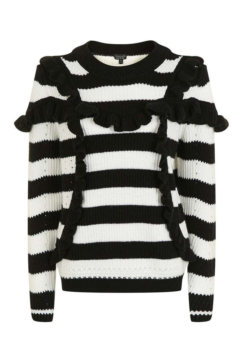 Humbug Stripe Ruffle Sweater, Alternate, color, BLACK MULTI