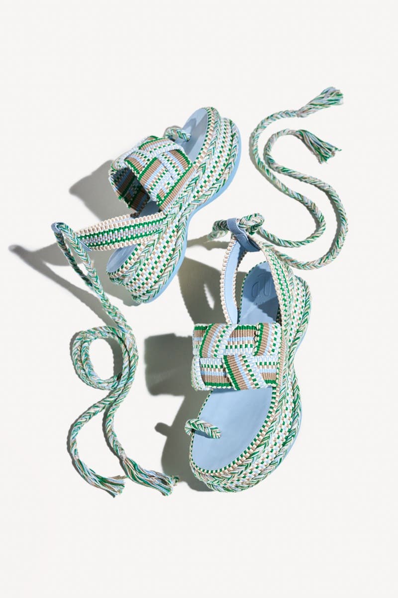 Gabriela Braided Platform Sandal with Ankle Ties, Alternate, color, Mosaic