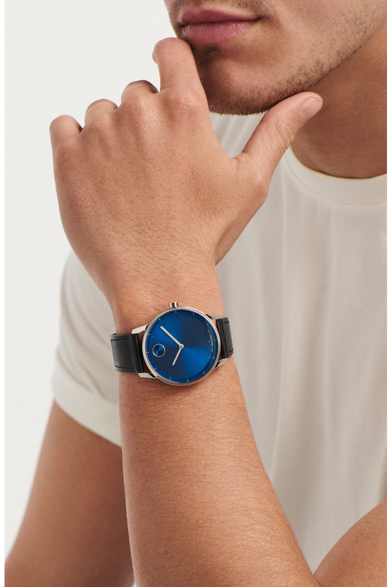 Bold Echo Leather Strap Watch, 40mm, Alternate, color, BLUE