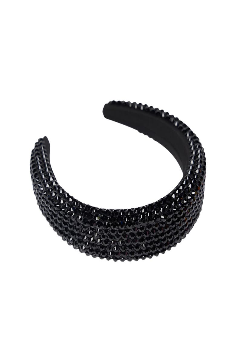 Malibu Sugar Colored rhinestone puff headband, Main, color, Black