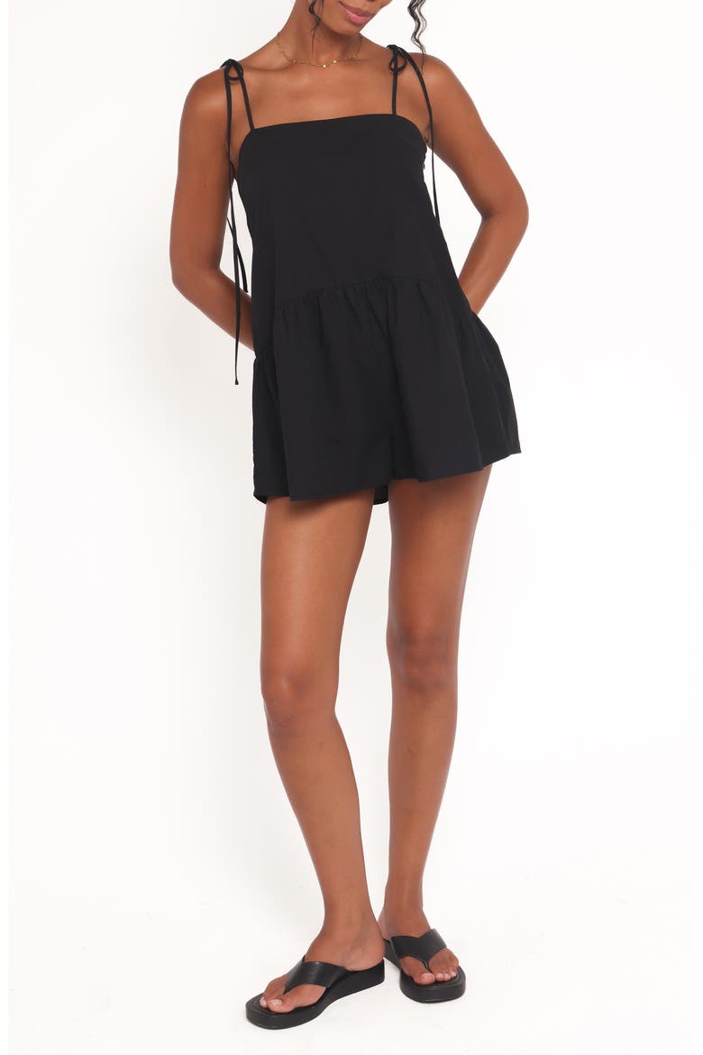 Rubie Tie Strap Cotton Romper, Main, color, BLACK