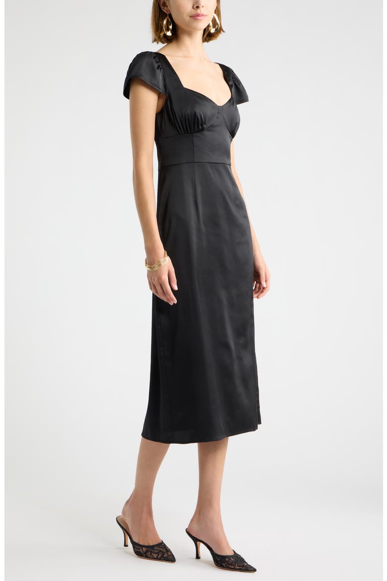 Sweetheart Neck Satin Dress, Alternate, color, BLACK