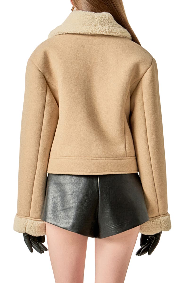 English Factory Faux Shearling Detail Double Face Jacket, Alternate, color, Ivory