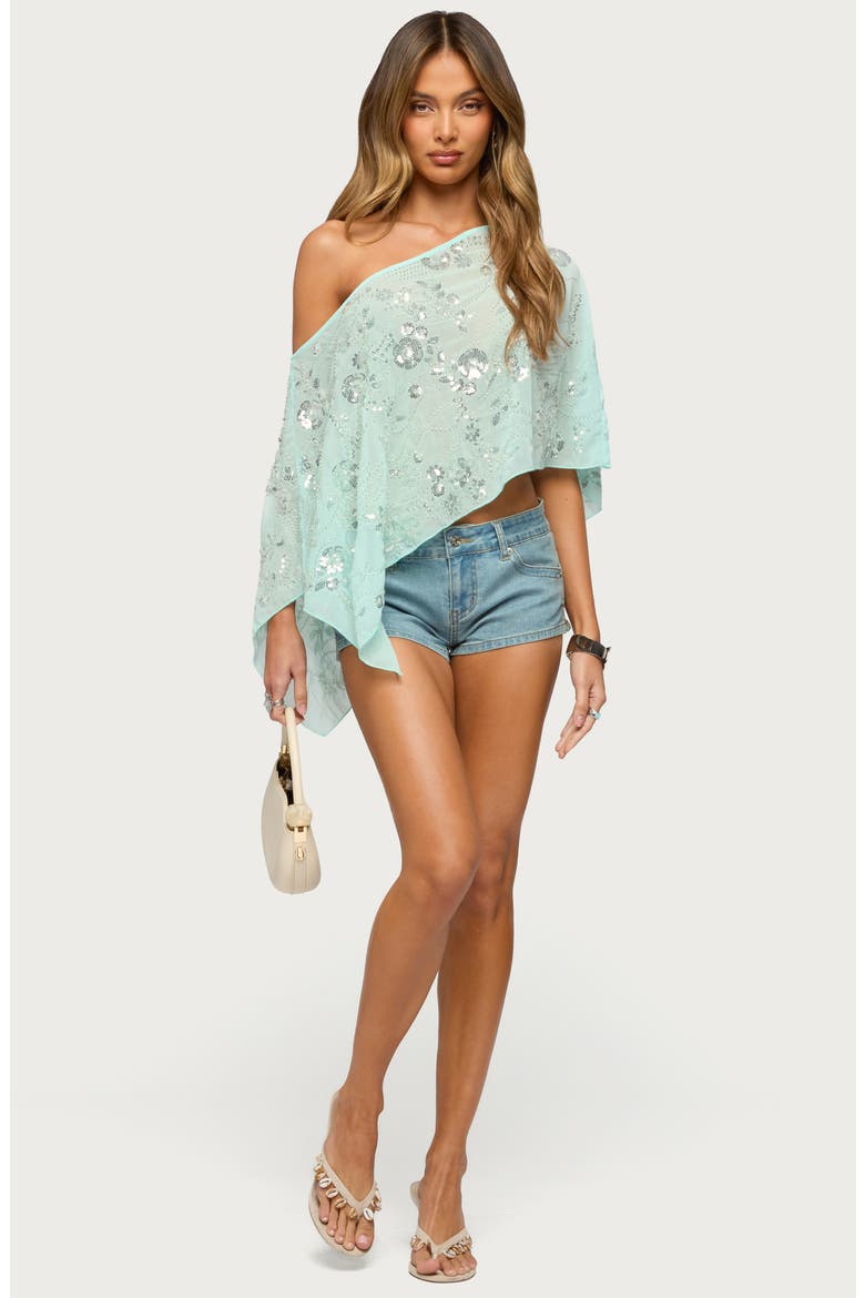 Triana Bead & Sequin Poncho, Alternate, color, AQUA