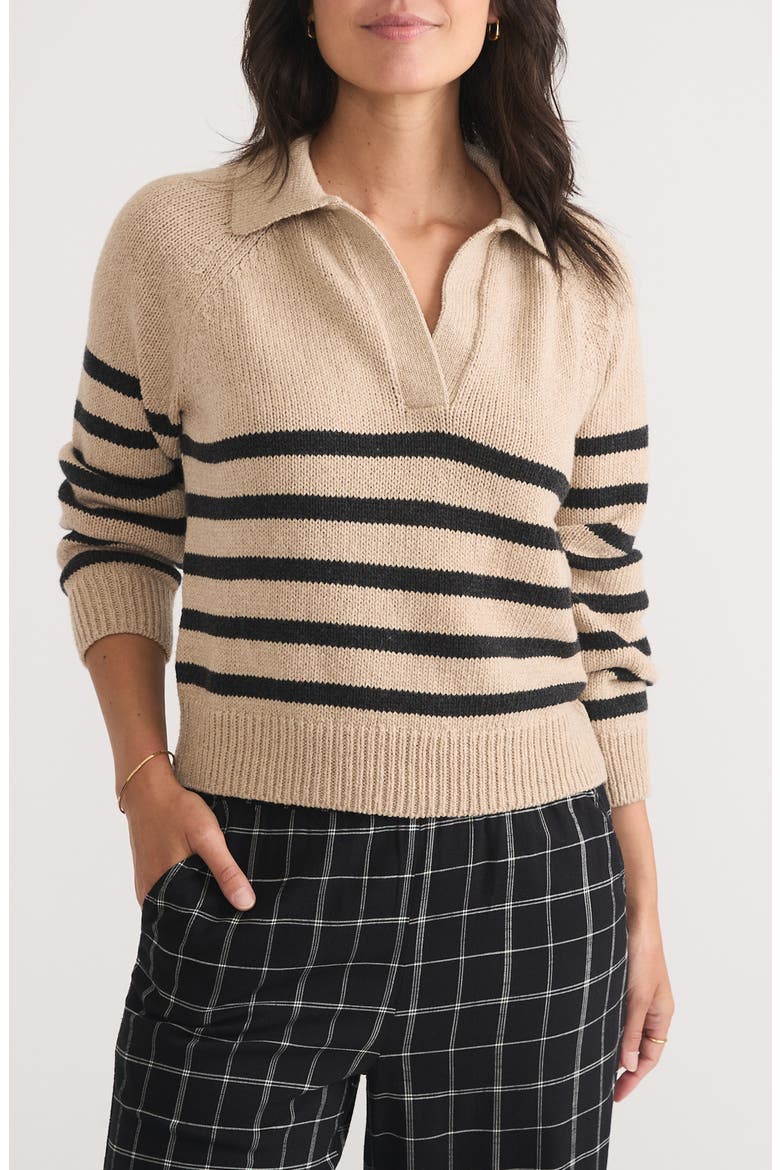 Claire Stripe Wool & Cotton Polo Sweater, Main, color, NEUTRAL
