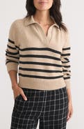 Marine Layer Claire Stripe Wool & Cotton Polo Sweater