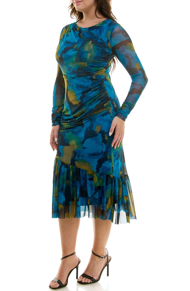 Taylor Dresses Ruched Long Sleeve Midi Dress, Alternate, color,