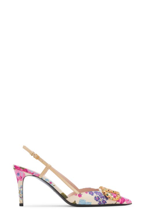 Shop Valentino Garavani Vlogo Floral Silk Twill Slingback Pump In Ivory Multi