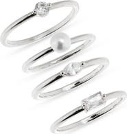 NORDSTROM RACK Four-Piece CZ & Faux Pearl Ring Set