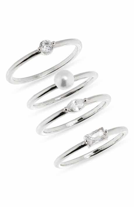 NORDSTROM RACK Four-Piece CZ & Faux Pearl Ring Set
