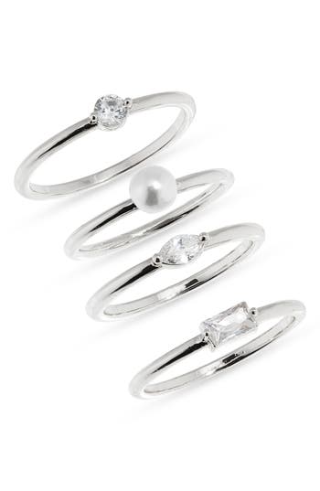 Nordstrom Rack Four-piece Cz & Faux Pearl Ring Set In Multi