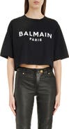 Balmain Logo Crop Cotton Graphic T-Shirt