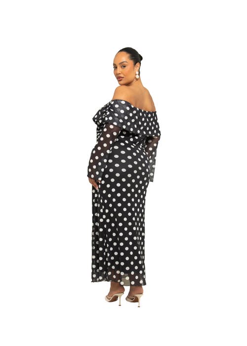Fashion-szn Curve Mesh Polka Dot Long Sleeve Midi Dress