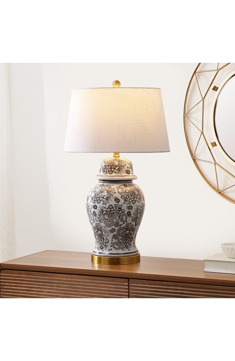 JONATHAN Y Ellis Chinoiserie Ceramic LED Table Lamp, Alternate, color, Gray/White