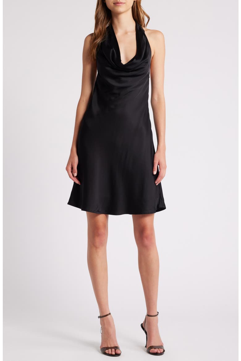 Ennis Satin Halter Minidress, Main, color, 01-BLACK