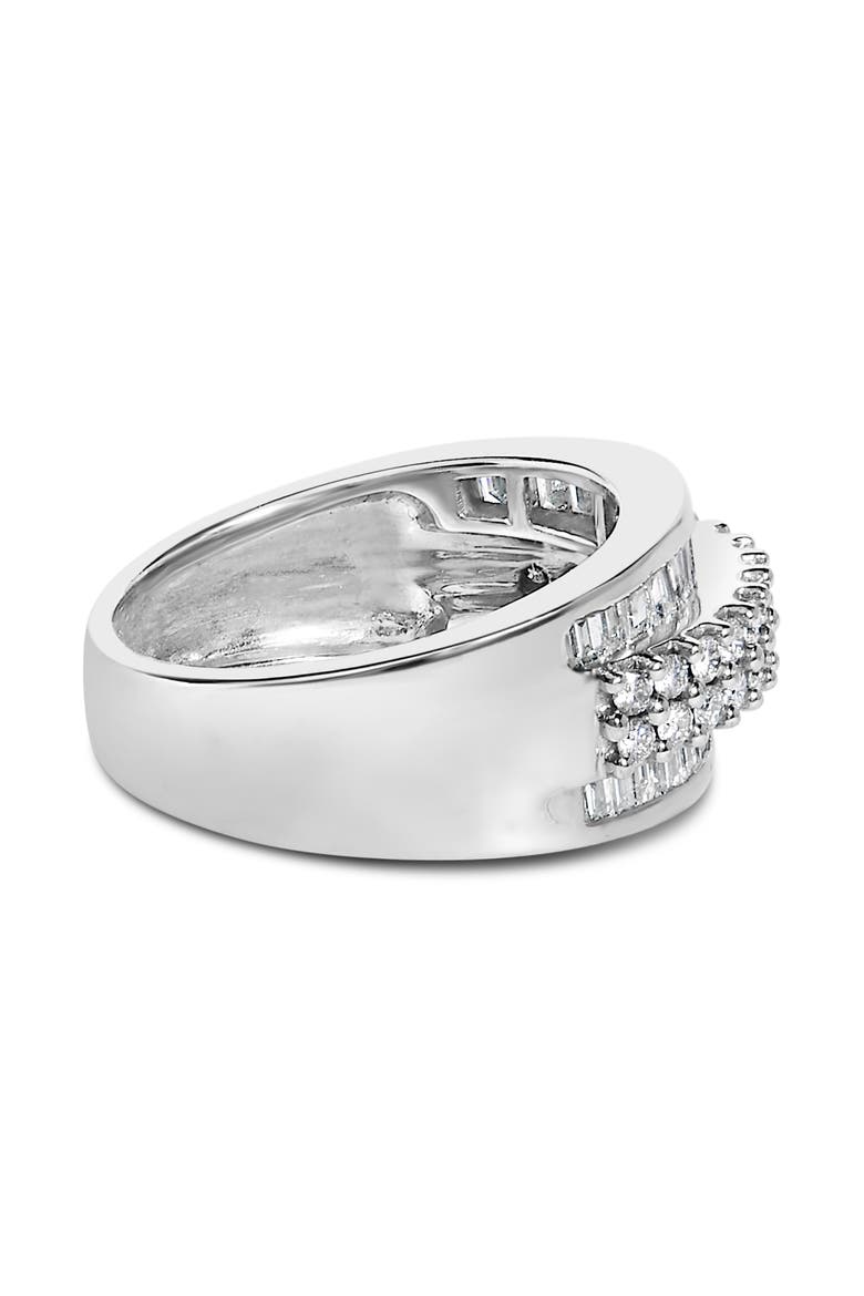 14K White Gold Round and Baguette 1 1/2 Cttw Diamond Ring, Alternate, color, White Gold