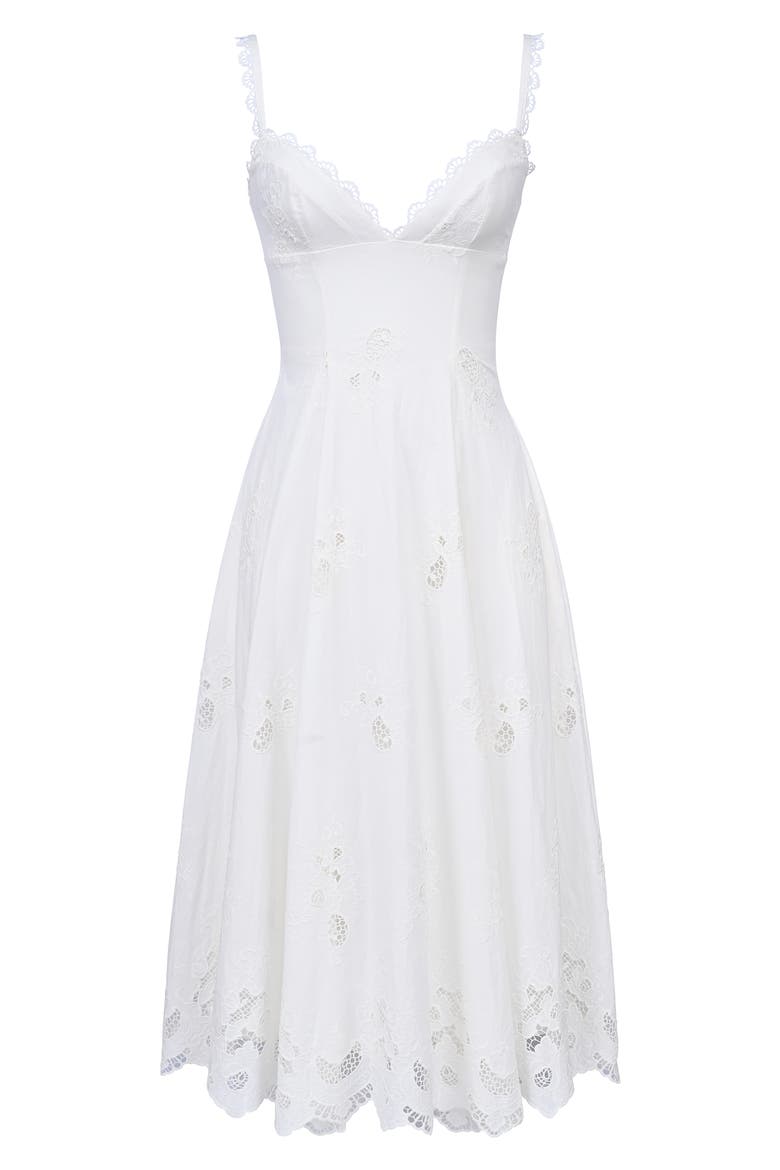Tatiana Broderie Midi Dress, Alternate, color, WHITE