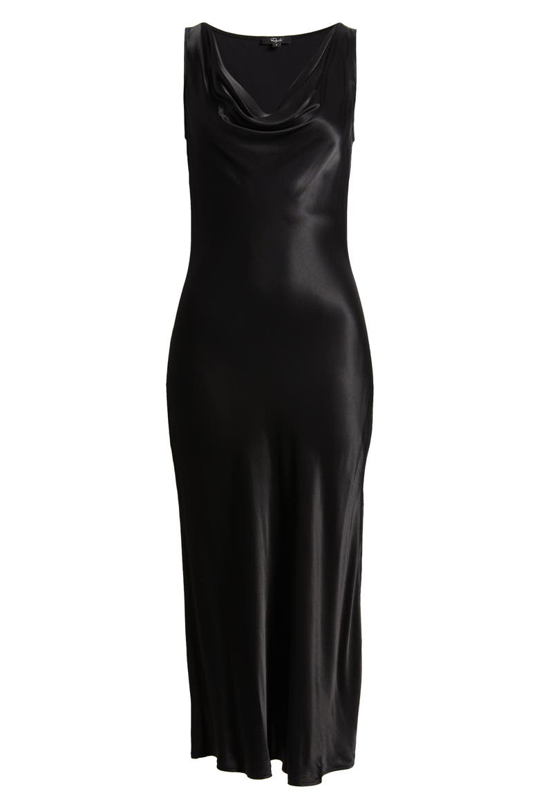 Nat Satin Midi Dress, Alternate, color, BLACK