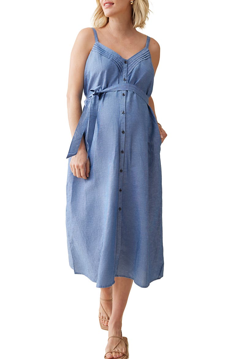 Sleeveless Chambray Maternity Shirtdress, Main, color, CHAMBRAY
