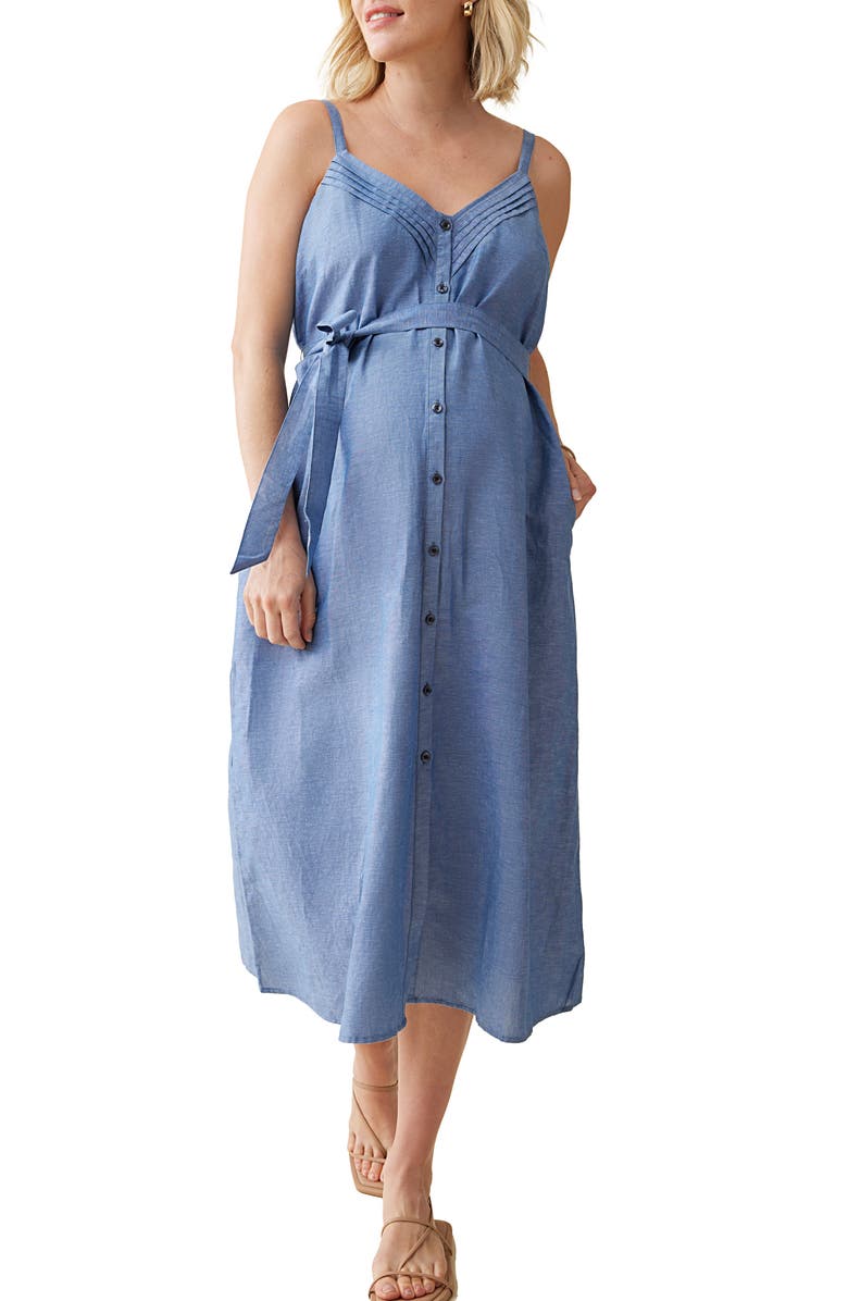 Ingrid & Isabel<sup>®</sup> Sleeveless Chambray Maternity Shirtdress, Main, color, Chambray