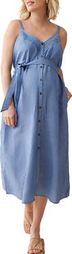 Ingrid & Isabel Sleeveless Chambray Maternity Shirtdress