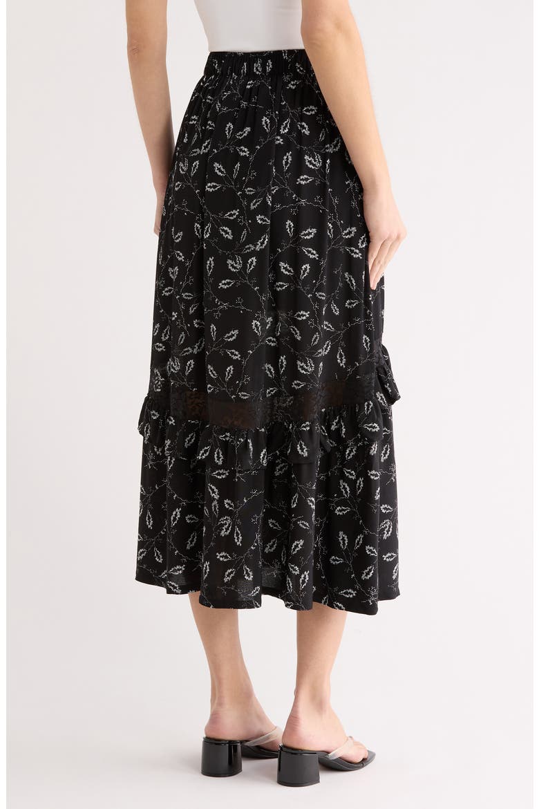 Ruffle Lace Inset Maxi Skirt, Alternate, color, BLACK- IVORY LACE STEMS