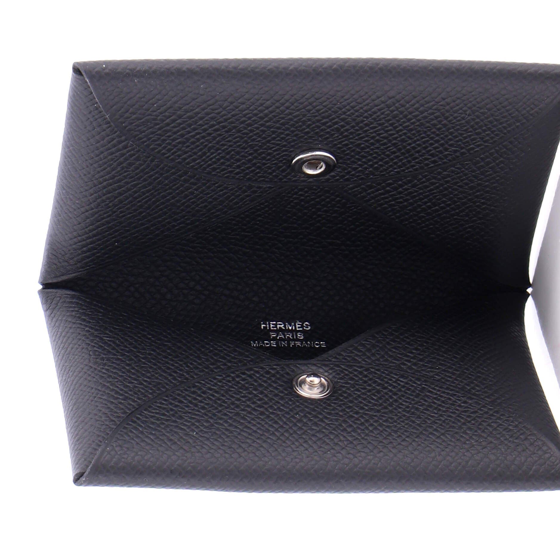 Pre-Owned Hermes Calvi Duo Card Holder Epsom, Alternate, color, Noir