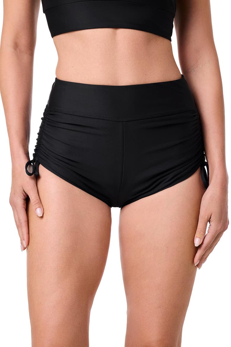 Women's Bayshore Ruche Swim Shorts, UPF 50+ Sun Protection, Alternate, color, Black