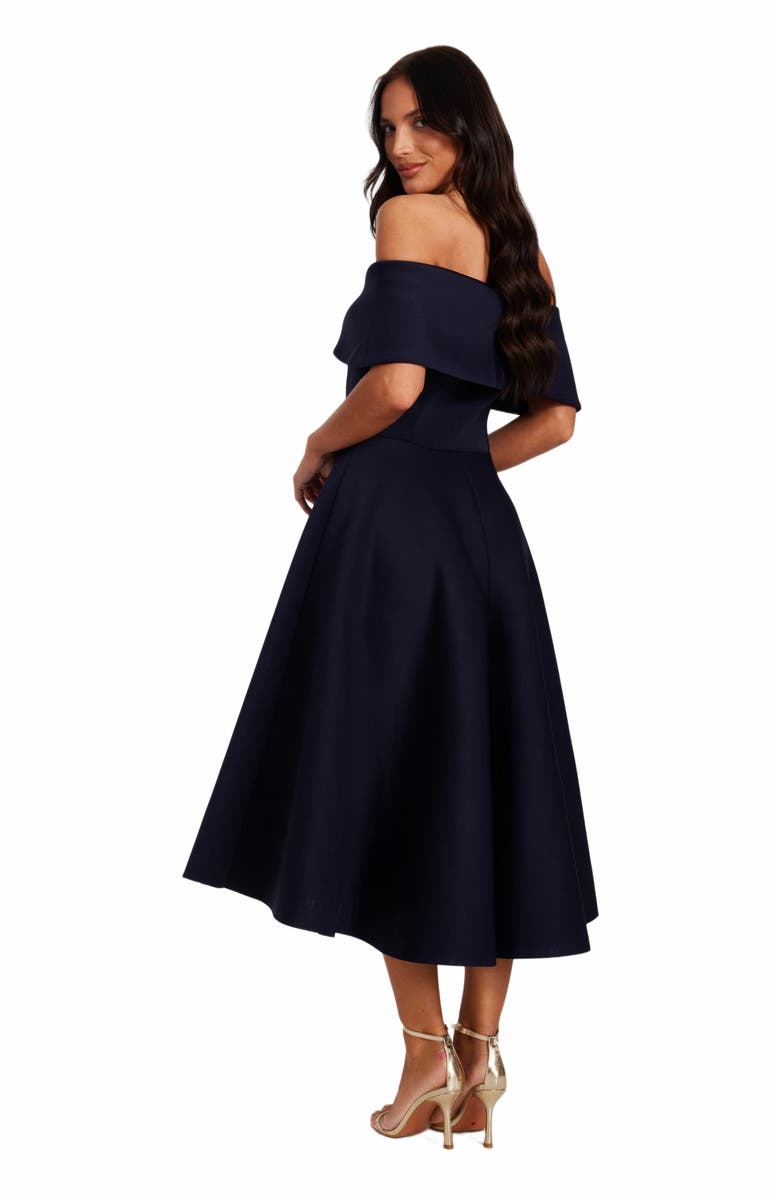 QUIZ Scuba Knit Bardot Bow Detail Skater Dress, Alternate, color, 