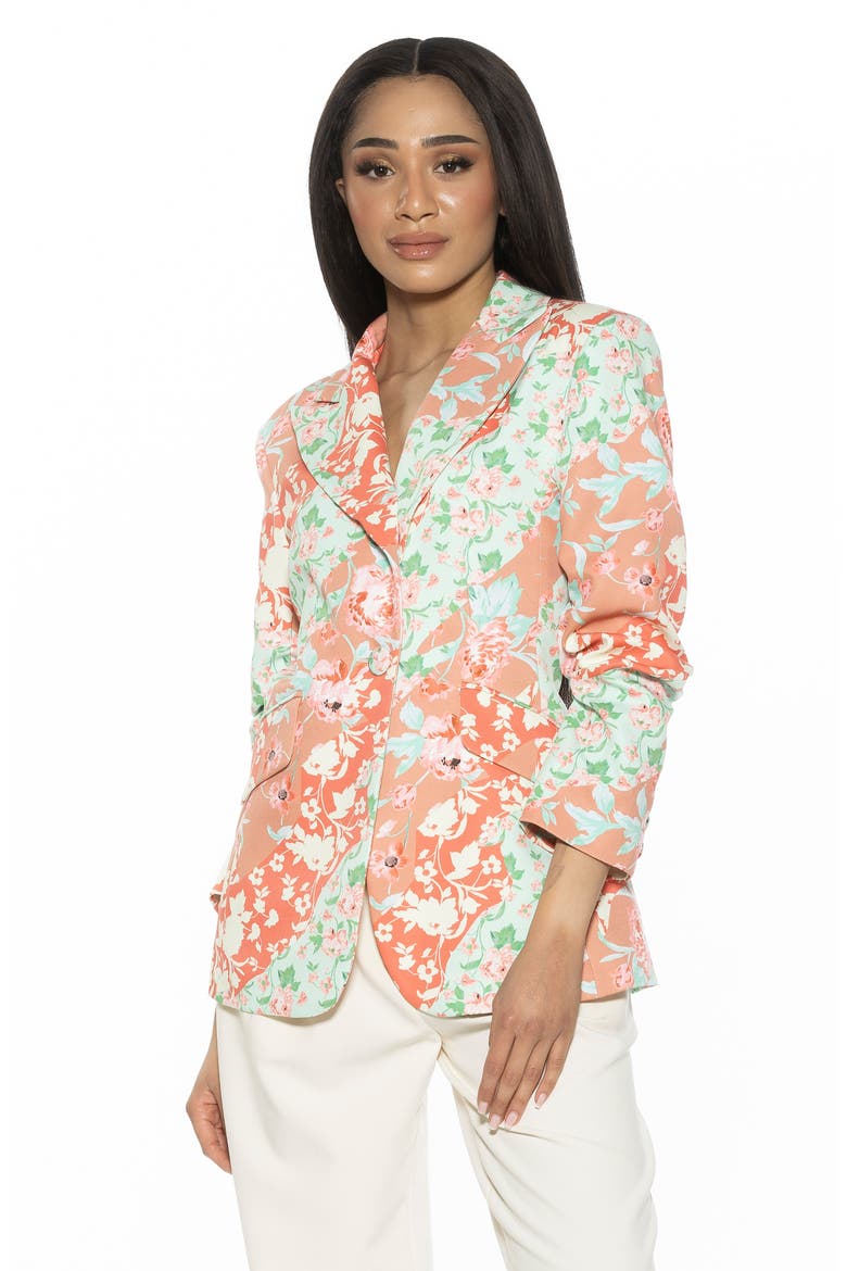 Ruched Sleeve One-Button Blazer, Alternate, color, ROSE MULTI