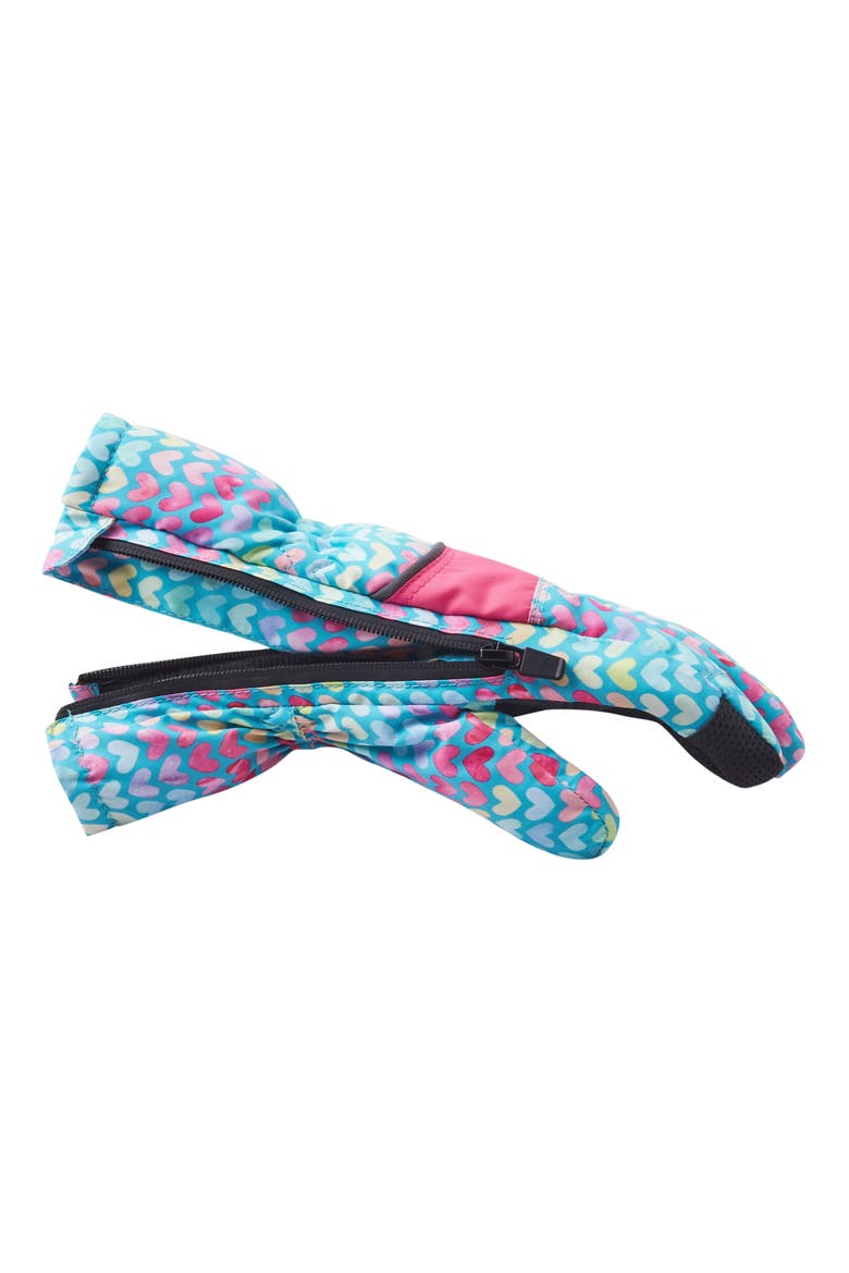Kids' Zip Gloves, Alternate, color, AQUA HEARTS