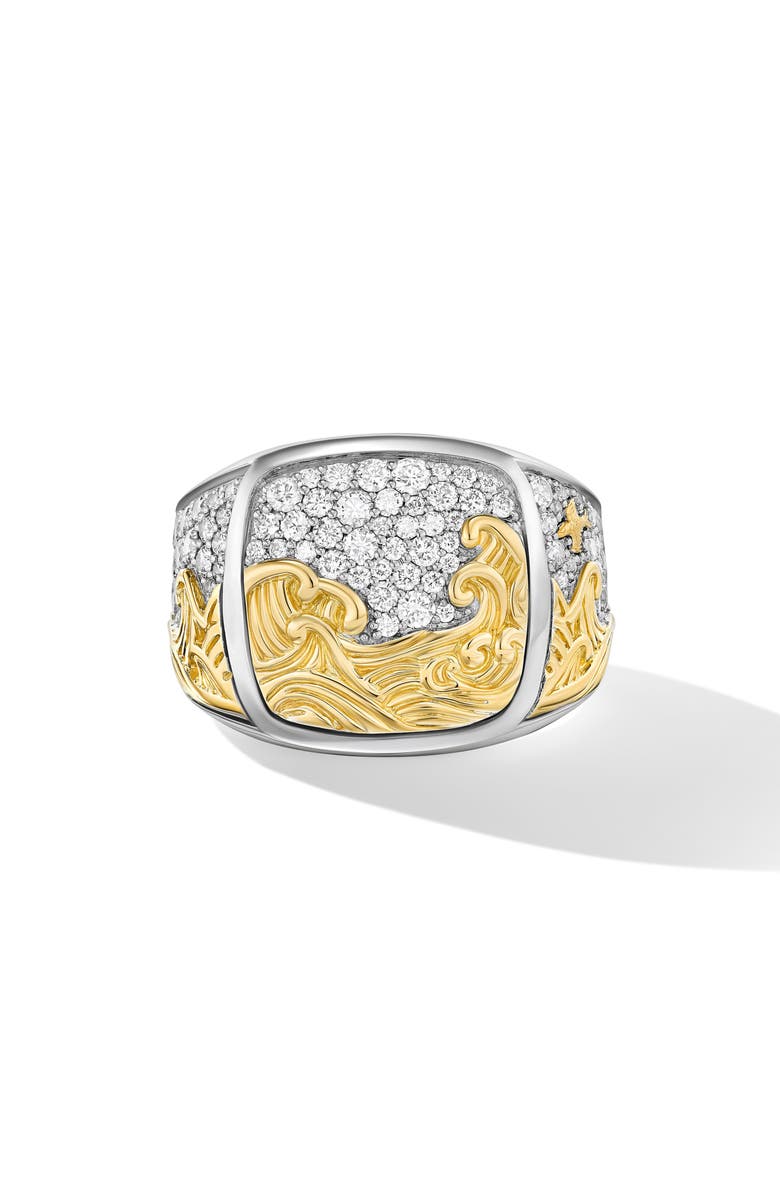 David Yurman Waves Pavé Diamond Signet Ring, Main, color, 